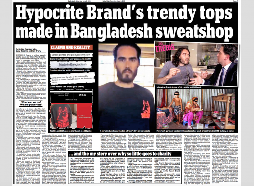 Russell Brand’s trendy tops made in Bangladesh