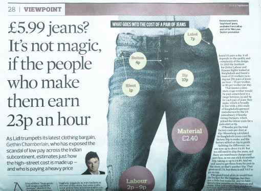 How can Lidl sell jeans for £5.99? Easy … pay people 23p an hour to make them
